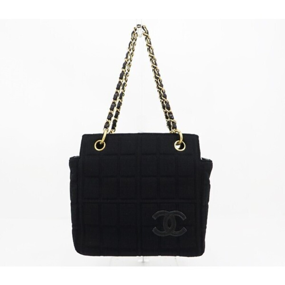 CHANEL Chocobar Jersey Chain Shoulder Bag Black